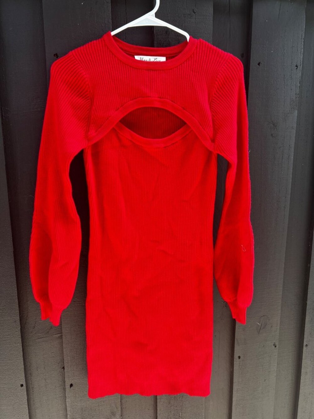 NWT red sweater dress chest cut out stretchy long sleeve Boutique MEDIUM